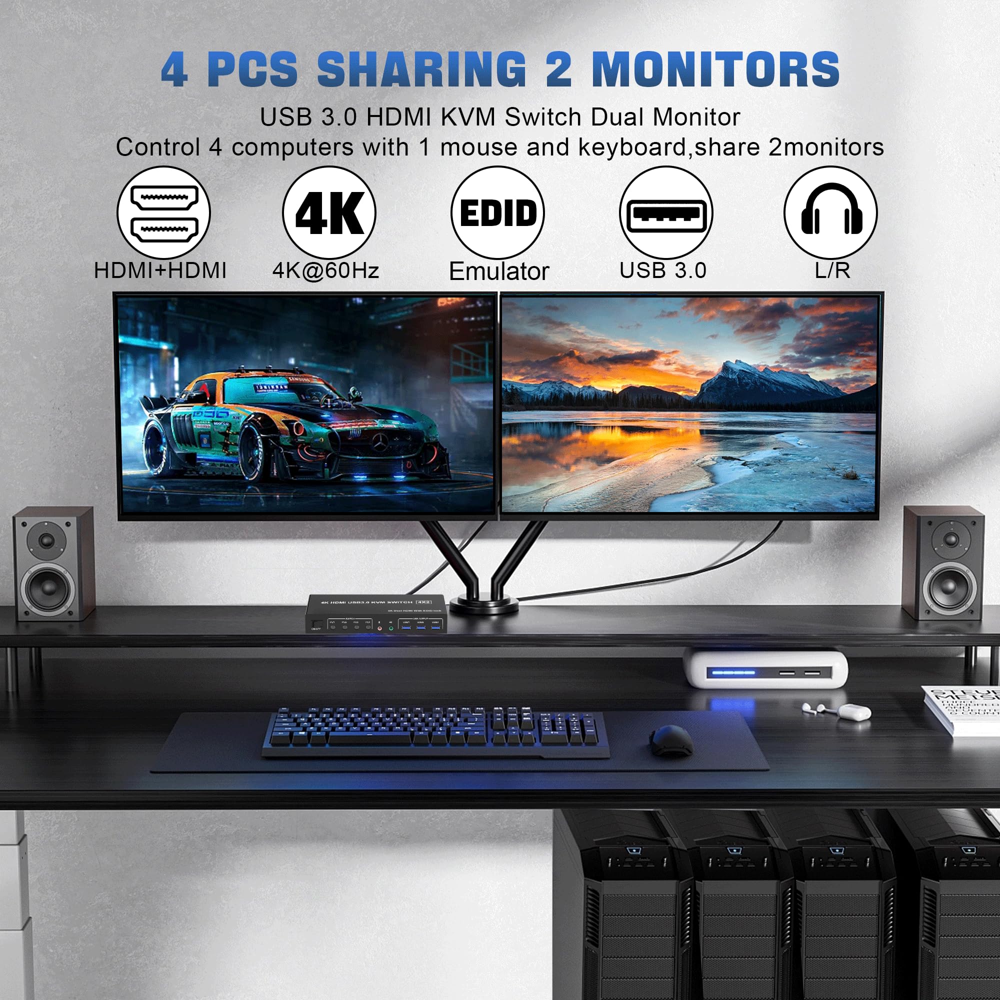 4K USB 3.0 KVM Anahtarı HDMI Ç - Dual Monitor Stand incelemesi ve fiyatı