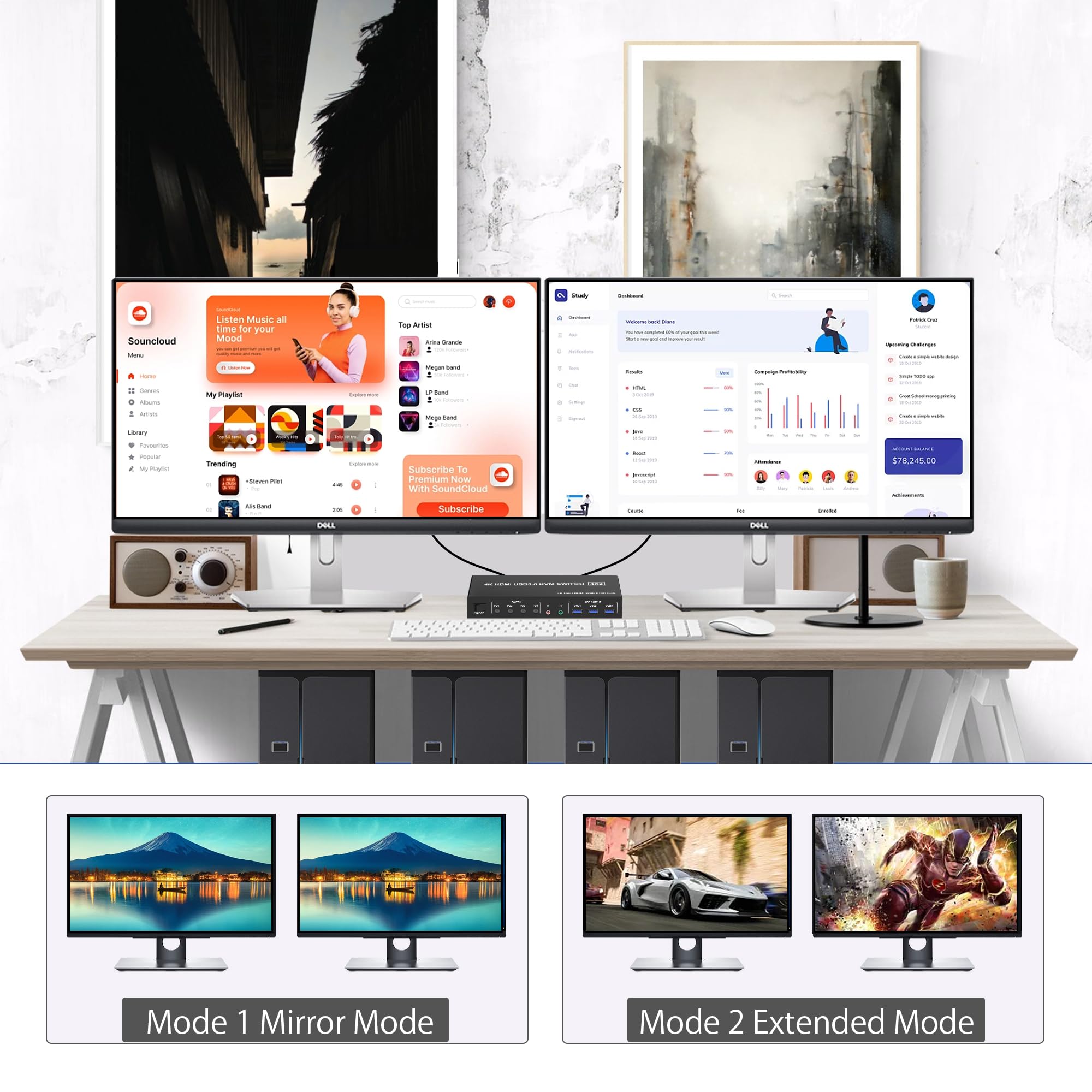 4K USB 3.0 KVM Anahtarı HDMI Ç - Dual Monitor Stand incelemesi ve fiyatı